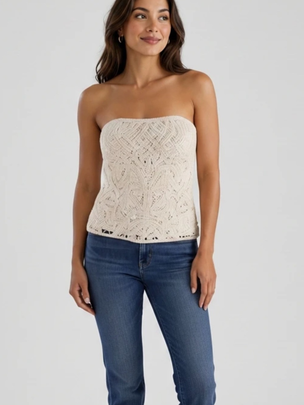 Vintage White House Black Market lined crochet strapless bustier top
